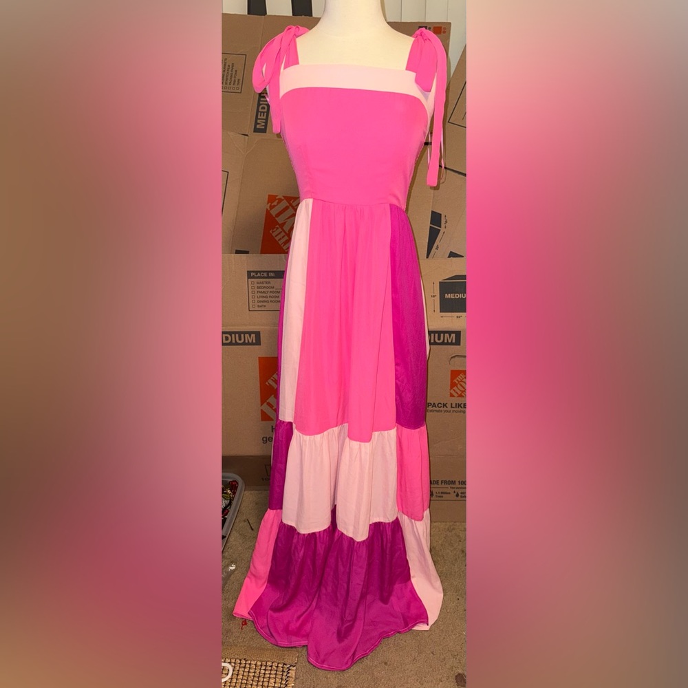LFD Pink Purple COLORBLOCK Maxi DRESS SM